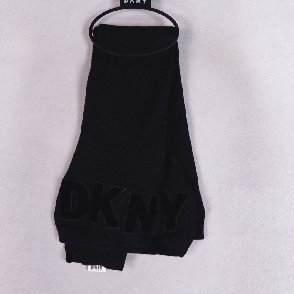 DKNY Womens Fashion Scarf One Size Black Logo Knit Soft Winter Accessory New
